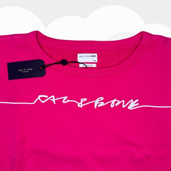 Rag & Bone - Bright Rose Script Logo Cropped Pullover Sweater - Picture 3 of 9